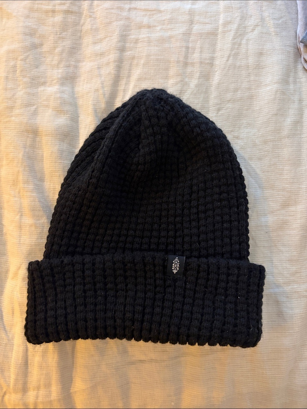 Free People Black Waffle-Knit Beanie